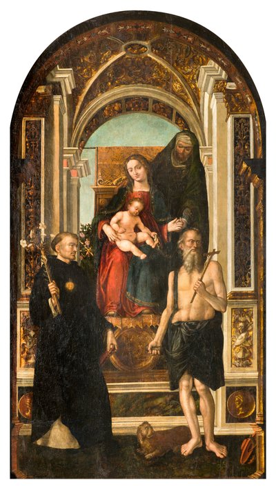 Nordlige tværskib, Sankt Nikolaus alter, Madonna på tronen og barn Sankt Anne De hellige Nicholas af Tolentino og Hieronymus, Francesco Casella 1510 af Francesco Casella
