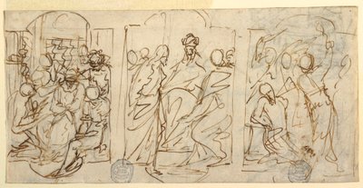 Tegning, Passionens tre stadier: Hånen, Kristus foran Pilatus, Flagellation, ca. 1848 af Francesco Coghetti