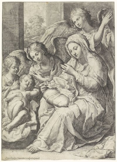 Maria og det sovende Kristusbarn omgivet af engle af Francesco Cozza
