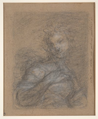 Halv-længde kvindefigur (recto); Siddende soldat i rustning (verso) af Francesco Curradi