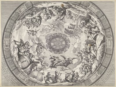 Kuppeludsmykning med gammeltestamentlige figurer og engle Cupola prima di musaico capella del SS.mo Crucifisso (...) (titel på objektet) Kuppeldekorationer i Peterskirken (serietitel) af Francesco Faraone Aquila