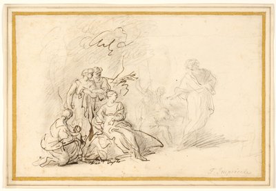 Rebecca skjuler husguderne for Laban af Francesco Fernandi