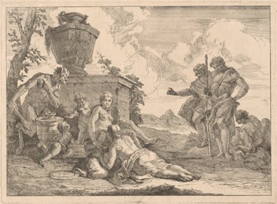 En satyr med en stav og syv andre skikkelser af Francesco Fontebasso