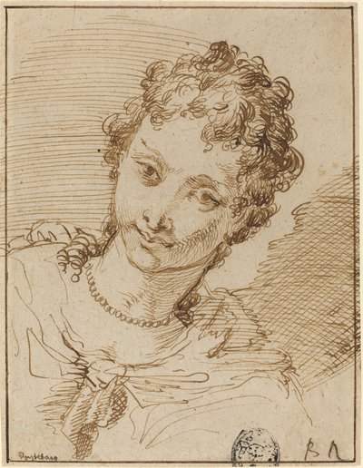 Elegant ung kvinde med en perlehalskæde af Francesco Fontebasso