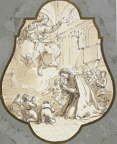 Jomfruen viser sig for Sankt Filippo Neri og hans elever af Francesco Fontebasso