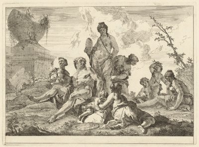 Venus og Vulcan med tre nymfer og tre amoriner af Francesco Fontebasso