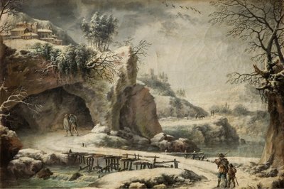 Et frossent flodlandskab med figurer af Francesco Foschi