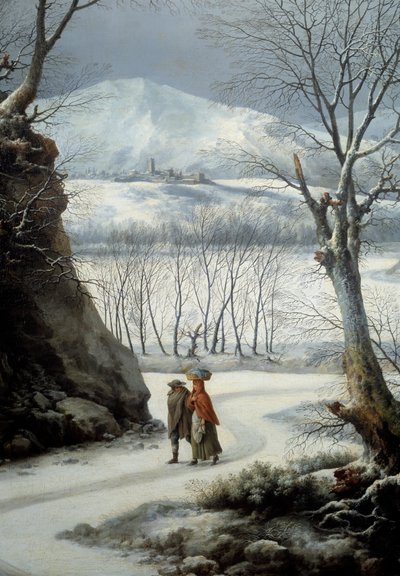 Par på vejen midt om vinteren. Maleri af Francesco Foschi (? - 1805) af Francesco Foschi