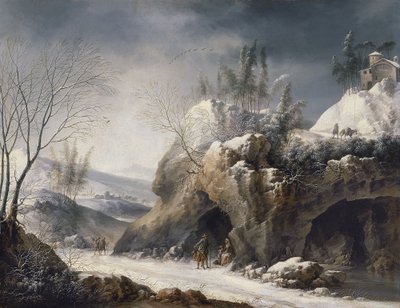 Vinterlandskab med en paseant-familie af Francesco Foschi