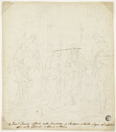 Tilbedelse af Kristusbarnet med de hellige Josef, Frans af Assisi og Augustin, med deltagelse af Anton Galeazzo Bentivoglio og Alessandro Bentivoglio af Francesco Francia