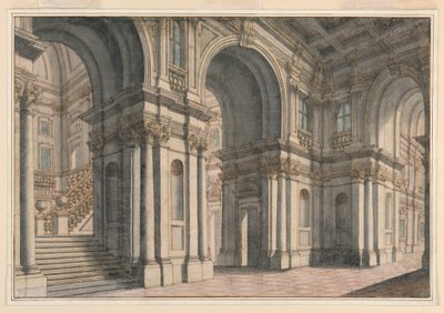 Tegning, scenografi: Paladsinteriør, 1700-1750 af Francesco Galli Bibiena