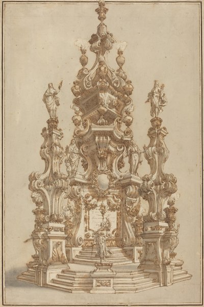 Storslået Katafal for en afdød adelsmand af Francesco Galli Bibiena