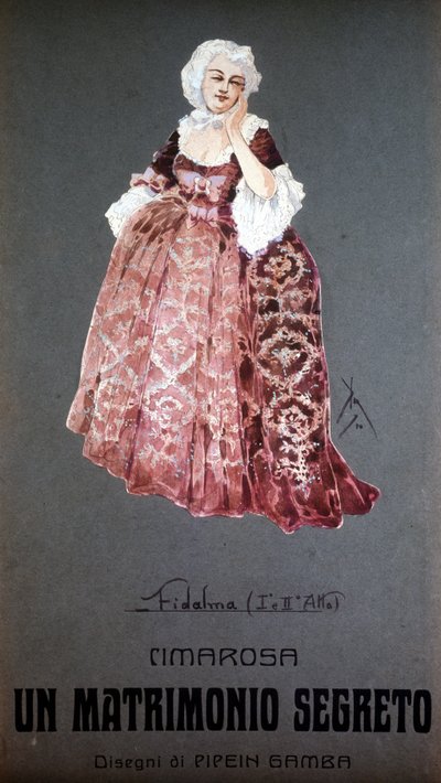 Karakter "" Fidalma "" i "" hemmeligt ægteskab "" af Domenico Cimarosa (1749 - 1801). Kostume af F. Gamba - Scala i Milano af Francesco Gamba