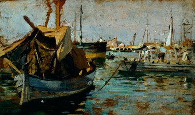 På arbejde i Livornos havn (Leghorn) af Francesco Gioli (1846-1922), olie på panel, 22x38 cm af Francesco Gioli
