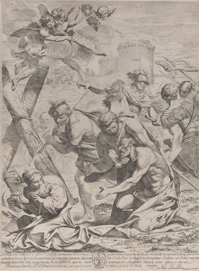Sankt Andreas beder foran et krucifiks, 1640-70. af Francesco Giovani