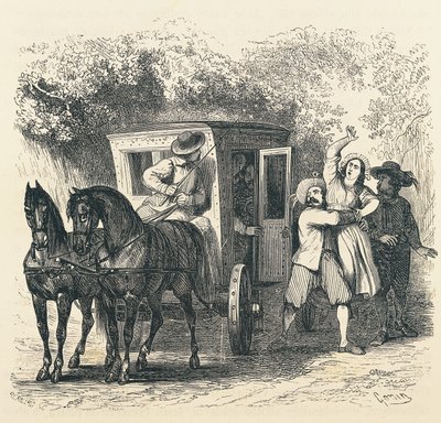 Bortførelse af Lucy, episode fra Troloved, af Alessandro Manzoni (1785-1873), illustration af Francesco Gonin (1808-1889) til 1840-udgaven af Francesco Gonin