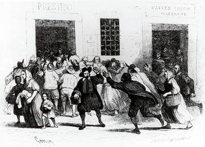 Plyndringen af Bageri med krykker, episode fra Troloved, af Alessandro Manzoni (1785-1873), illustration af Francesco Gonin (1808-1889) 1840-udgaven af Francesco Gonin