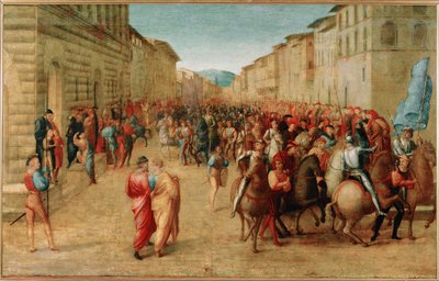Kong Karl VIII af Frankrigs indtog i byen Firenze (olie på træ) af Francesco Granacci