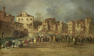 Branden i San Marcuola-kvarteret i Venedig, 28. november 1789 af Francesco Guardi (copy after)