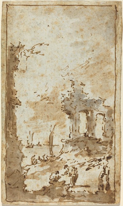 En Capriccio af ruiner ved lagunen af Francesco Guardi