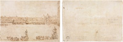 En procession af triumfbiler på Piazza San Marco, Venedig, der fejrer besøget af Conti del Nord (recto) Tre skitser af buer (verso) af Francesco Guardi