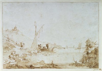 En kystscene, ca. 1770-80 (pen og brun vask med sort kridt på papir) af Francesco Guardi