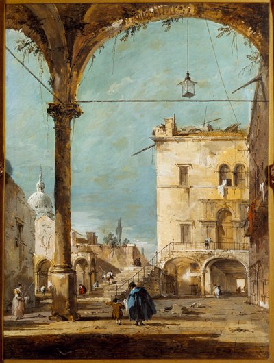 En portik i Venedig Maleri af Francesco Guardi (1712-1793) Paris fra det 18. århundrede, Musee Jacquemart Andre af Francesco Guardi