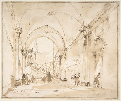 Arkitektonisk capriccio: hvælvet passage til en plads af Francesco Guardi