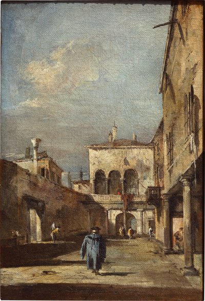 Arkitektonisk fantasi med en gårdhave af Francesco Guardi