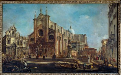 Campo of the church Giovanni and Paolo with the Scuola di San Marco in Venice around 1766-1770. Painting by Francesco Guardidani af Francesco Guardi