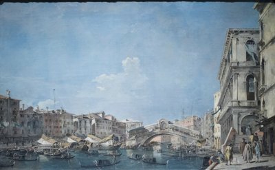 Canal grande ved Rialtobroen, ca. 1780-90 (olie på lærred) af Francesco Guardi