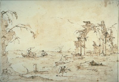 Capriccio med en squall på lagunen af Francesco Guardi