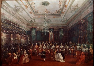 Gallakoncert på Casino dei Filodrammatici i Venedig Kvindekoncert. Maleri af Francesco Guardi (1712-1793) Dim.67x90 cm München, Alte Pinakothek af Francesco Guardi