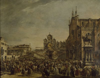 Pave Pius VI velsigner mængden på Campo SS. Giovanni og Paolo, 1700-tallet af Francesco Guardi