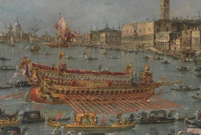 Bucintoro-festivalen i Venedig. Bacino di S. Marco med Bucintoro, Doges State Pram, på Kristi Himmelfartsdag (detaljer), 1780-93 af Francesco Guardi
