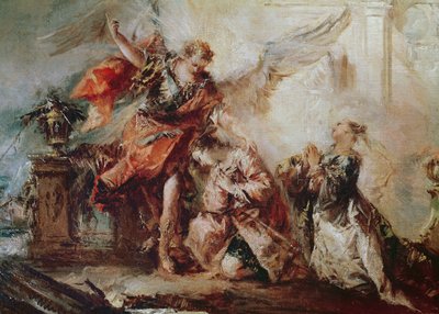 Tobias ægteskab, detalje af ægteparret Sara og Tobias før Rafaels mellemmand takkede Gud, ca. 1750 af Francesco Guardi