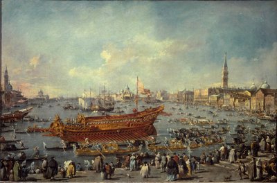 Bucentaurens afgang til Venedigs Lido til Kristi Himmelfartsceremonien (olie på lærred af Francesco Guardi