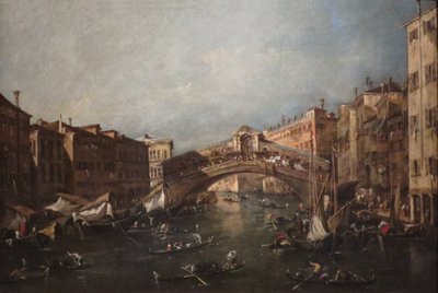 Udsigt over Rialto, Venedig, fra Canal Grande af Francesco Guardi