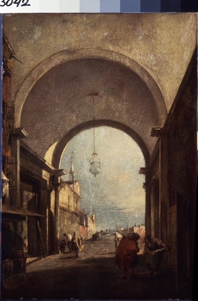 Udsigt over Venedig (Byudsigt). Maleri af Francesco Guardi (1712-1793), ca. 1770. Olie på træ. Venetiansk kunst i rokokostil. Eremitagemuseet Sankt Petersborg. af Francesco Guardi
