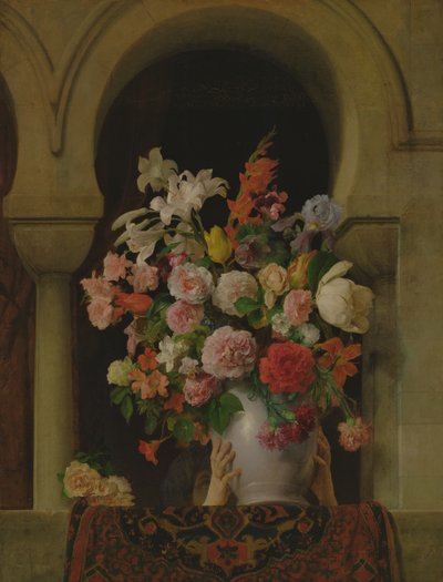 En vase med blomster i et haremsvindue, 1881 af Francesco Hayez