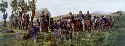 Afsnit fra slaget ved Custoza: Den sårede prins Amedeo bliver eskorteret til en ambulance af Francesco Hayez
