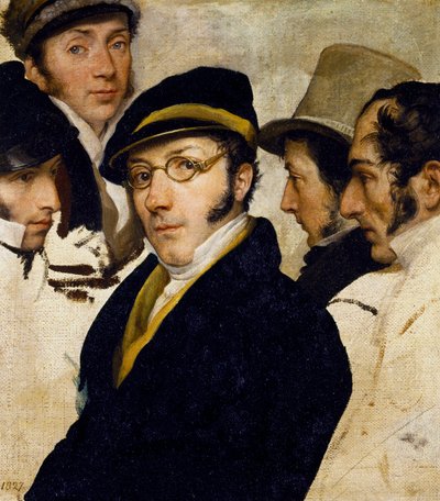 Selvportræt med vennerne Migliara, Palagi, Grossi, Molteni, ca. 1825 (olie på lærred) af Francesco Hayez