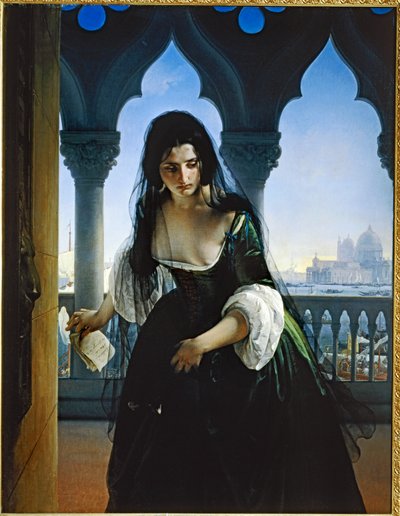 Den hemmelige angiveri 1847 ... (maleri på lærred) af Francesco Hayez