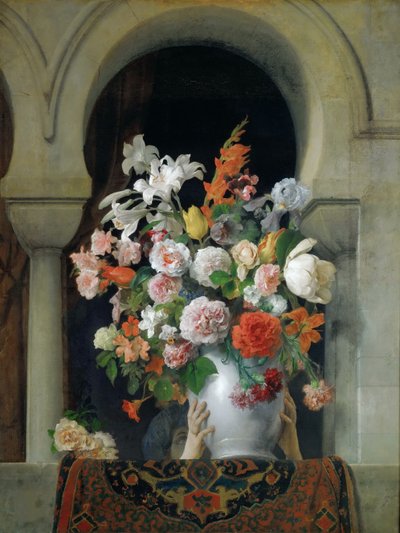 Vase med blomster på vinduet af et harem, 1881. af Francesco Hayez