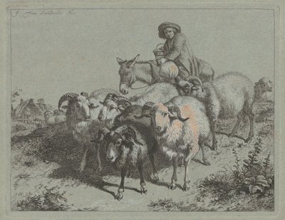 Dreng på et æsel, der driver en flok af Francesco Londonio