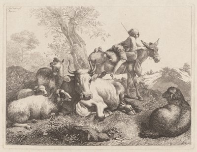 Dreng på et æsel, der våger over en gruppe dyr, 1763. af Francesco Londonio