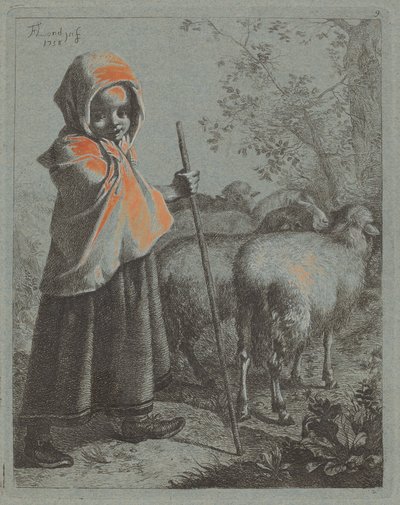 Barnehyrdinde med flok af Francesco Londonio