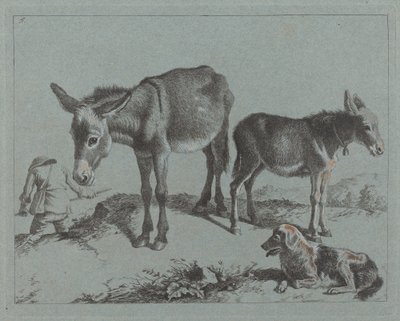 Æsel med sit føl, en hund og en bondemand, 17621763. af Francesco Londonio