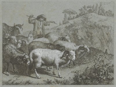 Hyrde med væddere, geder og ko Hyrdescener (serietitel) af Francesco Londonio