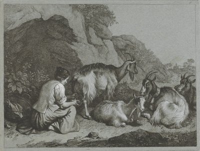 Hyrdinde med flok geder Hyrdescener (serietitel) af Francesco Londonio